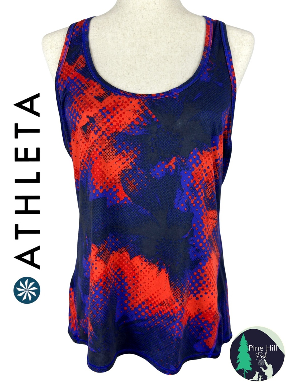 Athleta Chi Racerback Tank Top Womens Large Blue Red Abstract Athletic Workout